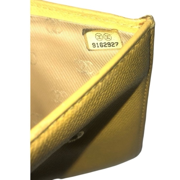 💛 Chanel Wallet Coco Button Double Snap Yellow Leather Compact Trifold Vintage - Picture 3 of 15
